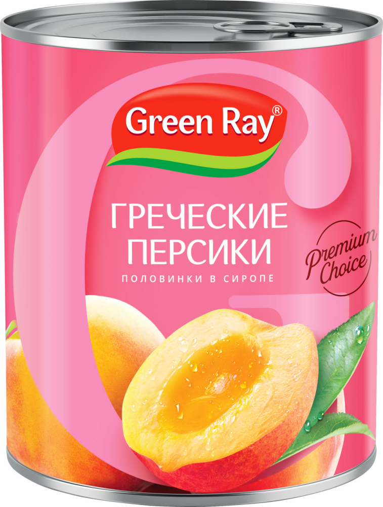 Персики Green Ray греческие половинки в легком сиропе 850г