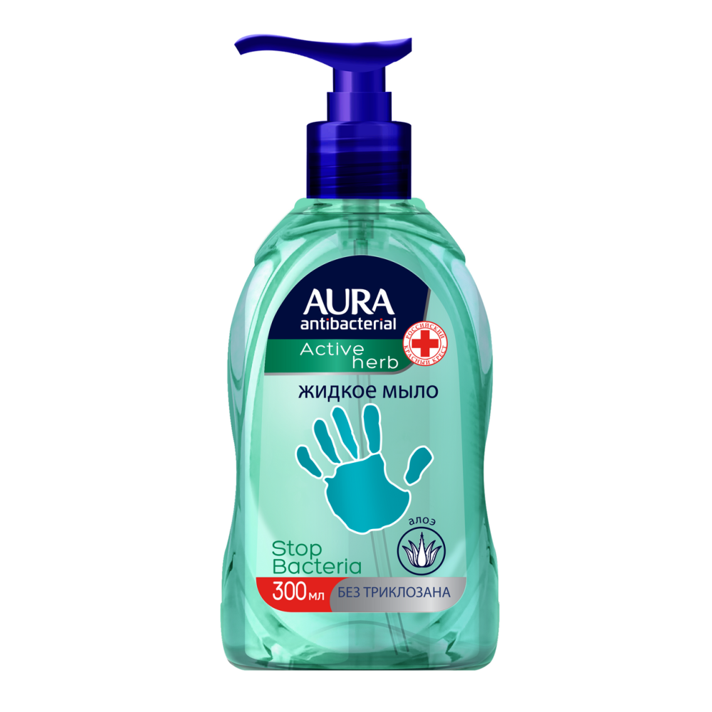 Мыло жидкое с антибактериальным эффектом Aura увлажняющее с Алоэ Вера 300 мл