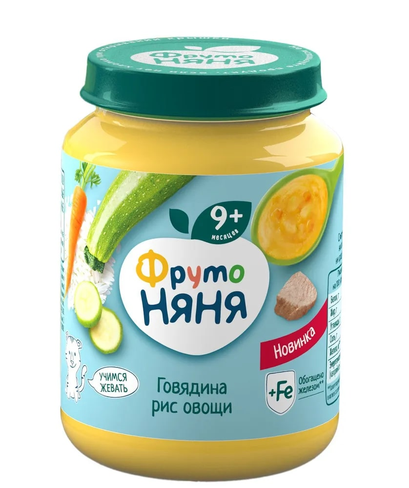 Пюре ФрутоНяня говядина-рис-овощи, 190г
