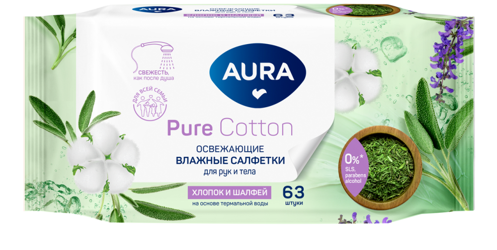 Салфетки влажные Aura Family, 15шт