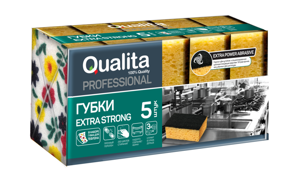 Губки Qualita Extra Strong для посуды 5 шт