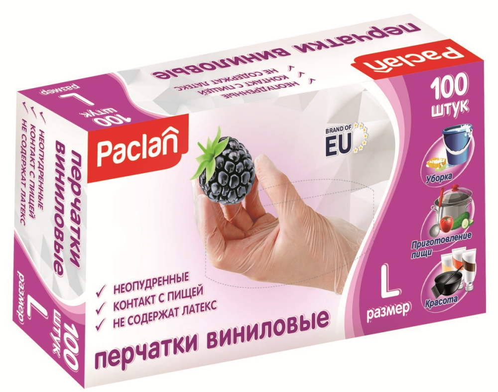 Перчатки Paclan виниловые размер L