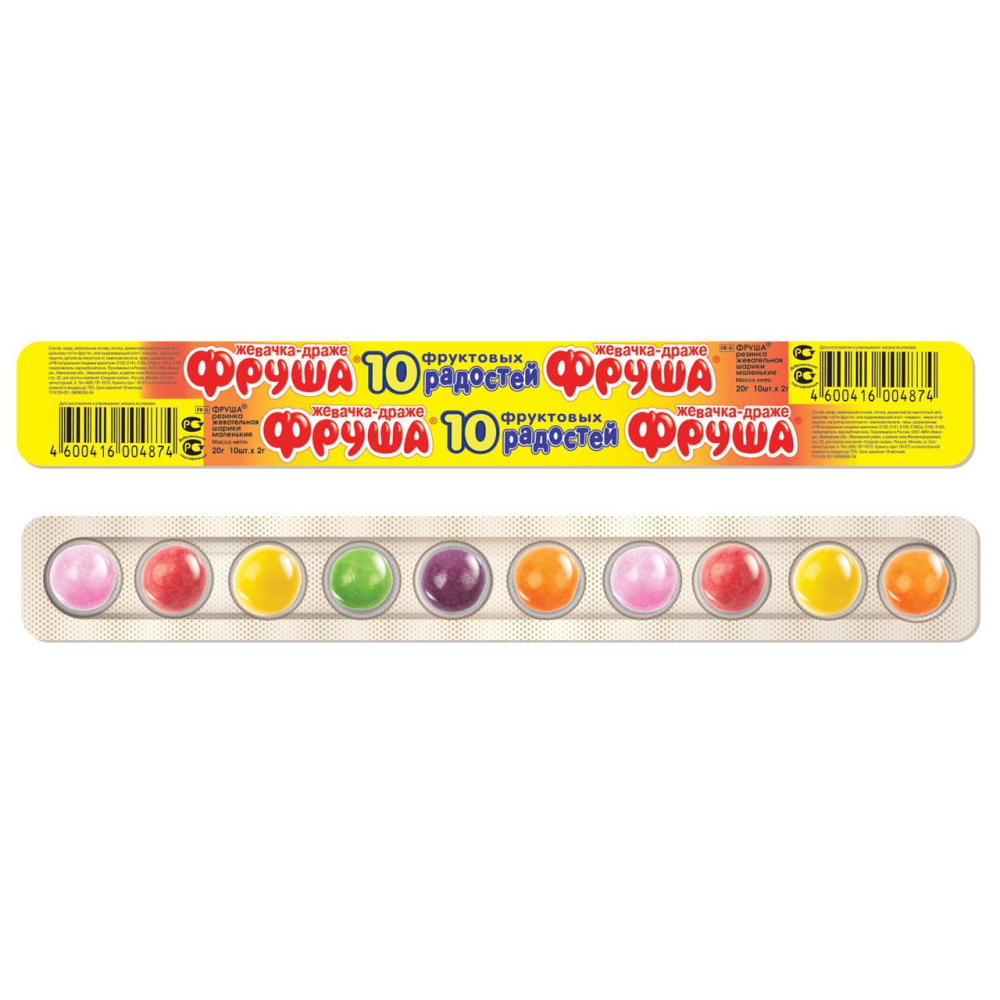 Жевательная резинка Фруша 10 Фруктовых радостей, 20г