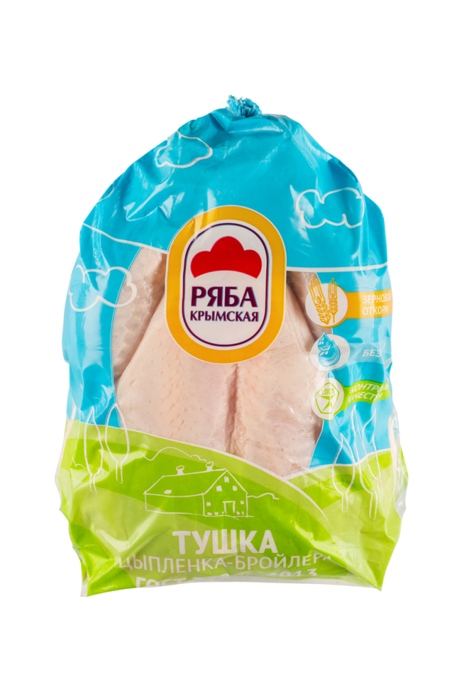 Тушка цыпленка-бройлера потрошенная Ряба Крымская охлажденная, ~1,2-1,5кг пакет