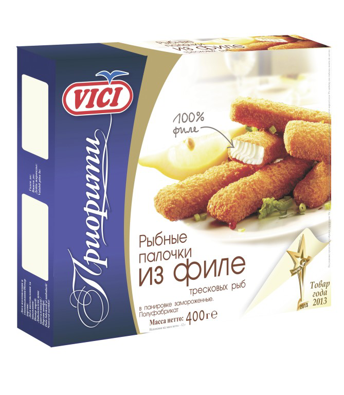 Палочки рыбные Vici Приорити из филе тресковых рыб в панировке замороженные 400 г