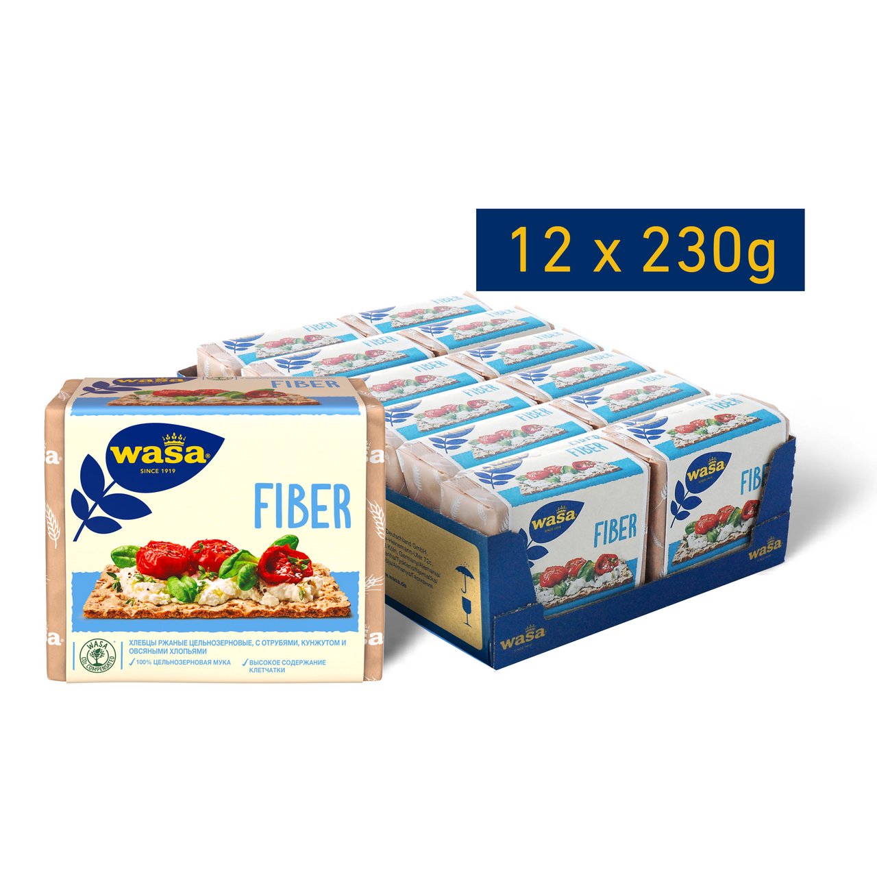Хлебцы ржаные Wasa Fiber с пшеничными отрубями кунжутом и овсяными хлопьями 230 г