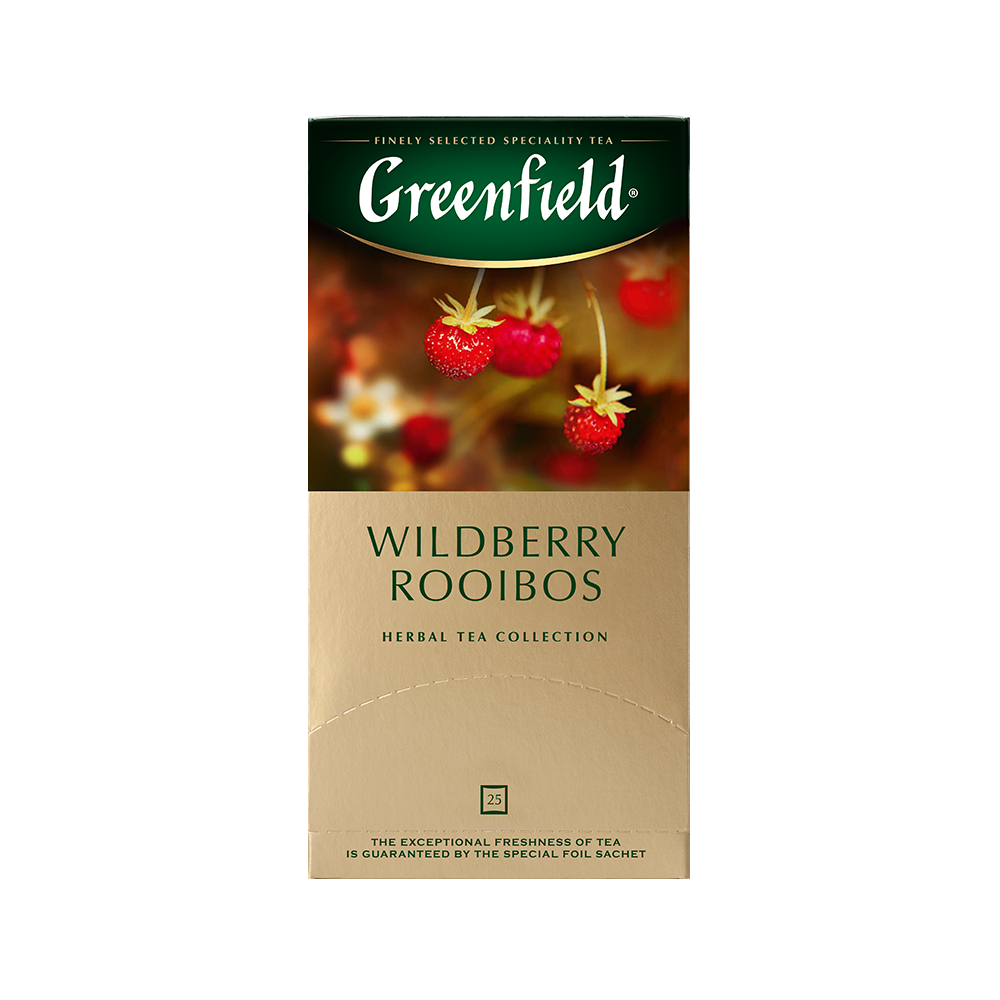 Чайный напиток Greenfield Wildberry Rooibos с кусочками ягод земляники и клюквы, 25шт*1,5г