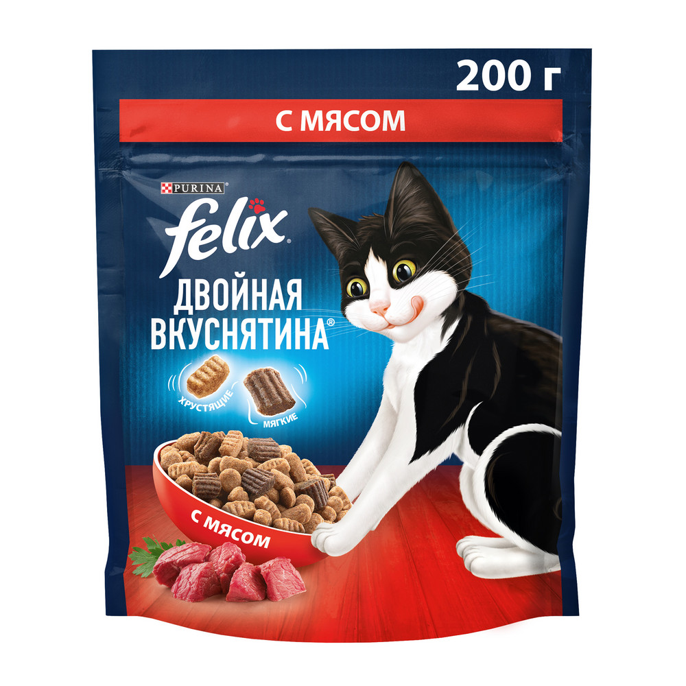 Корм сухой Felix Двойная вкуснятина с мясом, 200г