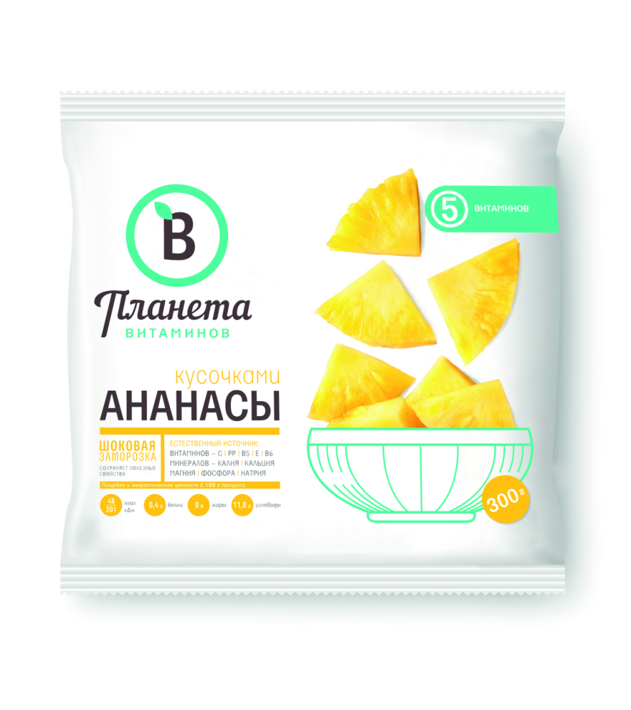 Ананасы кусочками Планета Витаминов замороженные, 300г