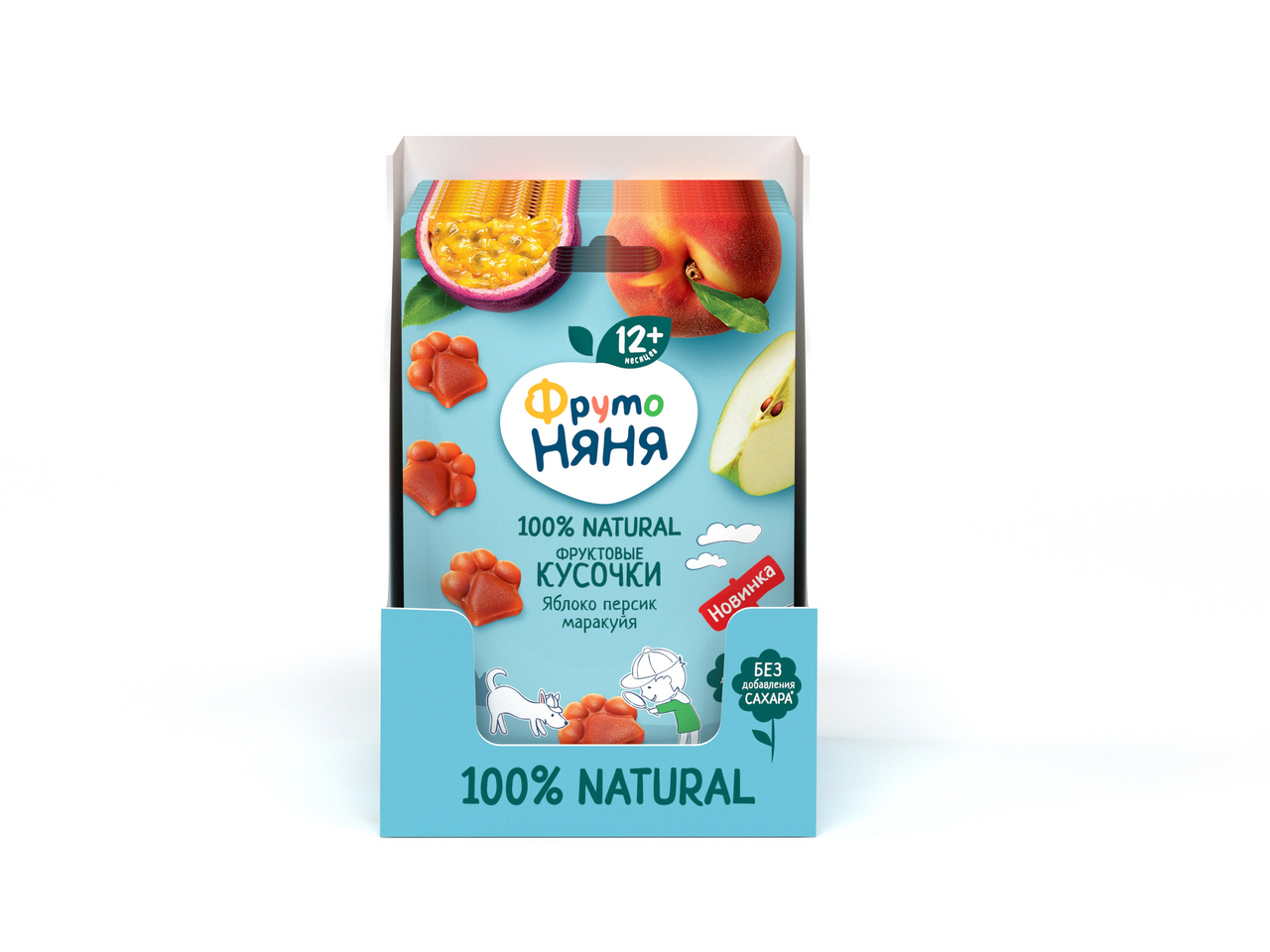 Кусочки ФрутоНяня фруктовые яблоко-персик-маракуйя, 15г