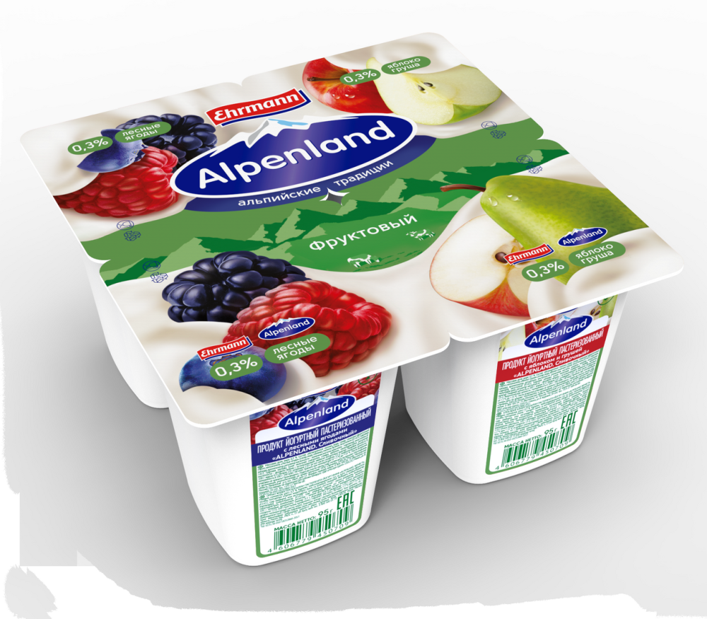 Йогурт Alpenland лесная ягода-яблоко-груша 0,3% бзмж 95 г