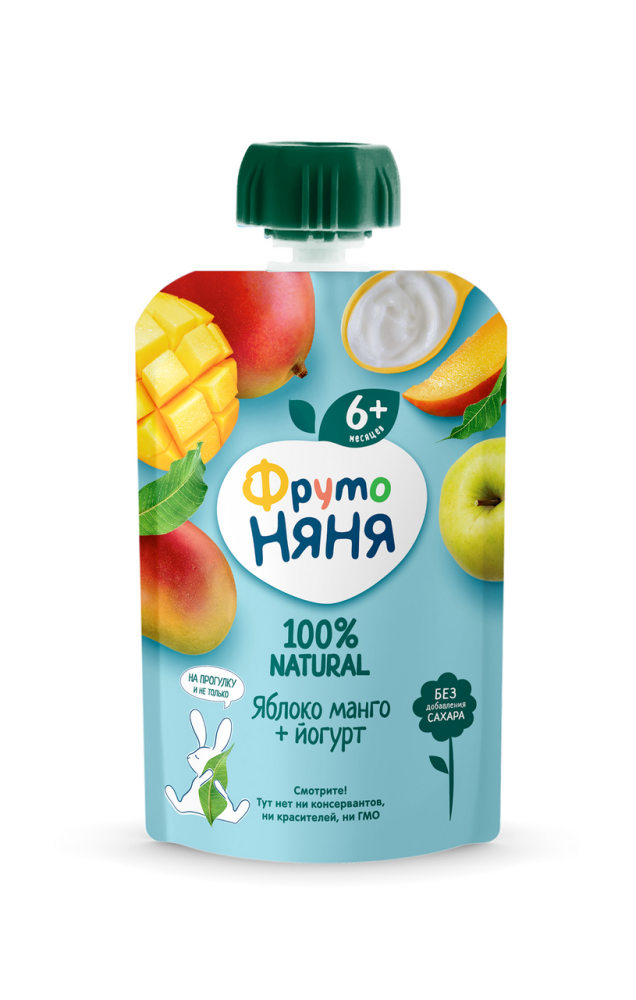 Пюре ФрутоНяня из яблок и манго с йогуртом для питания детей раннего возраста 90 г