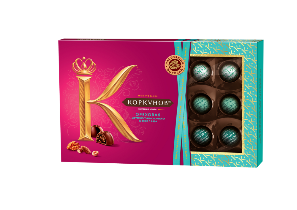 Конфеты A.Korkunov в темном и молочном шоколаде ореховая коллекция, 165г