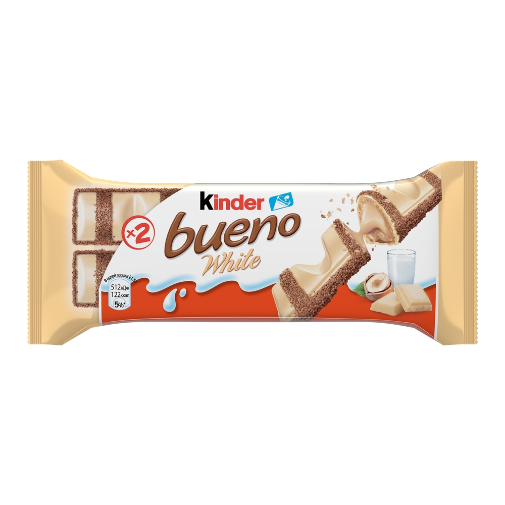 Вафли Kinder Bueno White в белом шоколаде c молочно-ореховой начинкой 39г