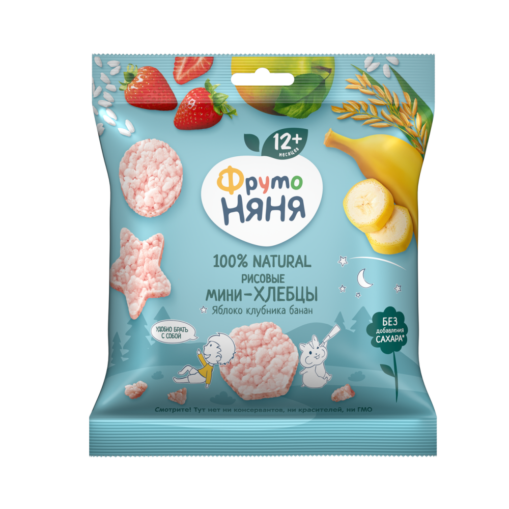 Мини-хлебцы ФрутоНяня рисовые яблоко-клубника-банан, 30г