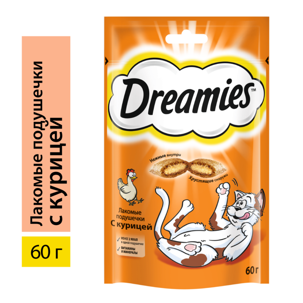 Лакомство Dreamies подушечки с курицей для взрослых кошек 60 г