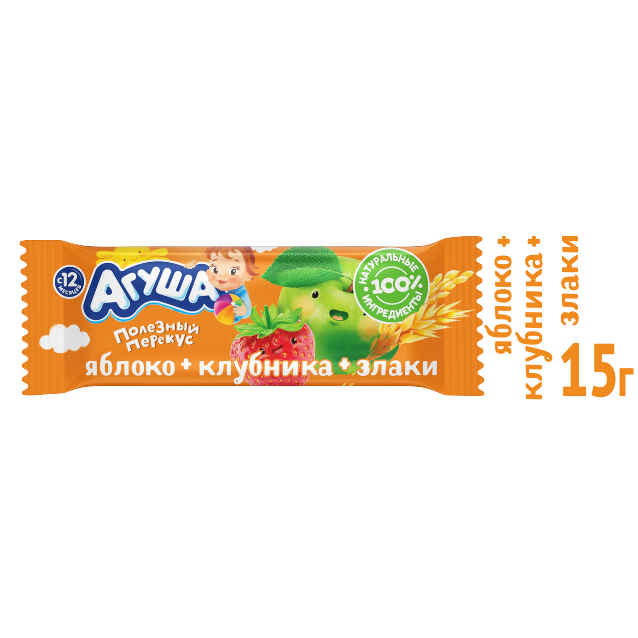 Батончик Агуша яблоко-клубника-злаки с 12 месяцев 15 г
