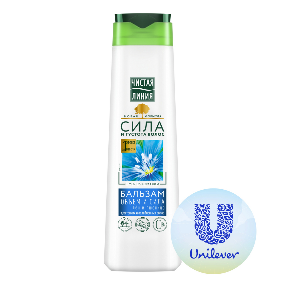 Бальзам-ополаскиватель Чистая линия объем и сила для ослабленных волос пшеница и лен 0,38л