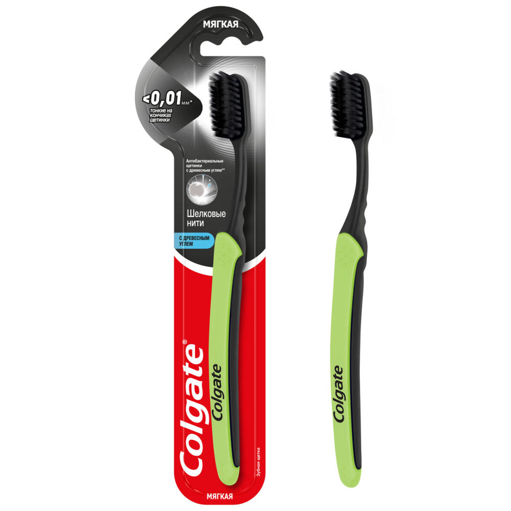 Зубная щетка Colgate Шелковые нити с древесным углем для здоровья десен мягкая