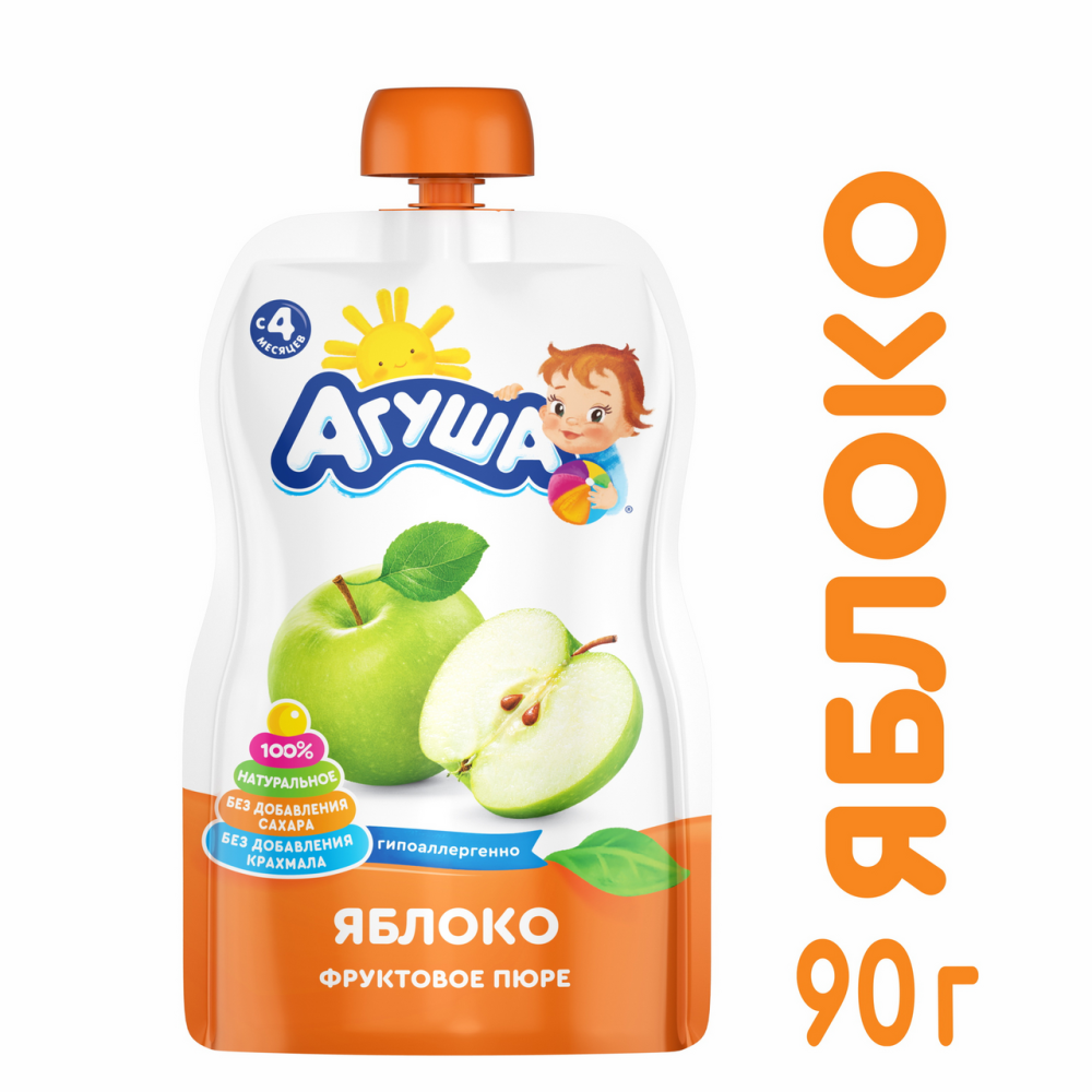Пюре Агуша Яблоко фруктовое с 4 месяцев, 90г