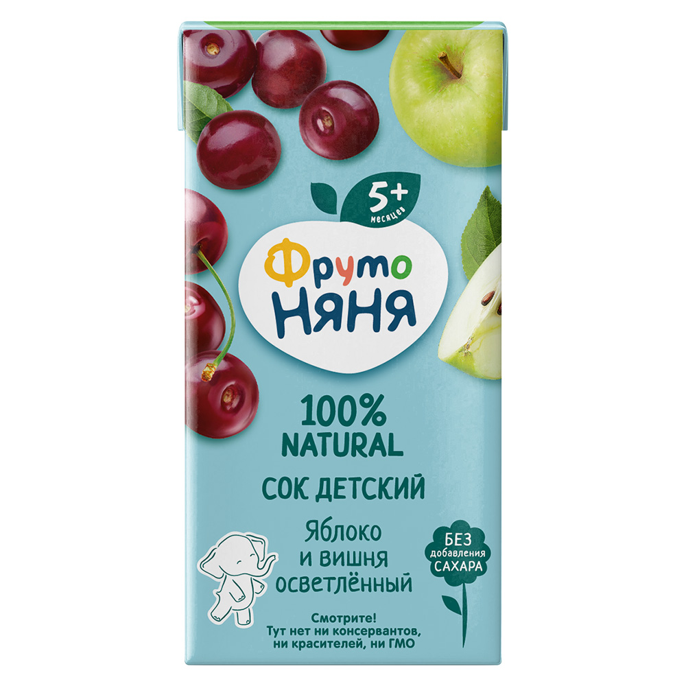 Сок ФрутоНяня осветленный Яблоко и Вишня с 5+ месяцев, 0,2л