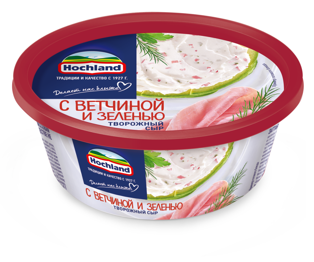 Творожный сыр Hochland с ветчиной и зеленью 60% 140 г бзмж