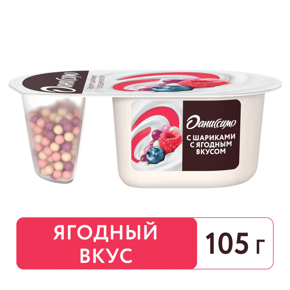 Йогурт Danone Даниссимо Фантазия Хрустящие шарики с ягодным вкусом, 6,9% 105г