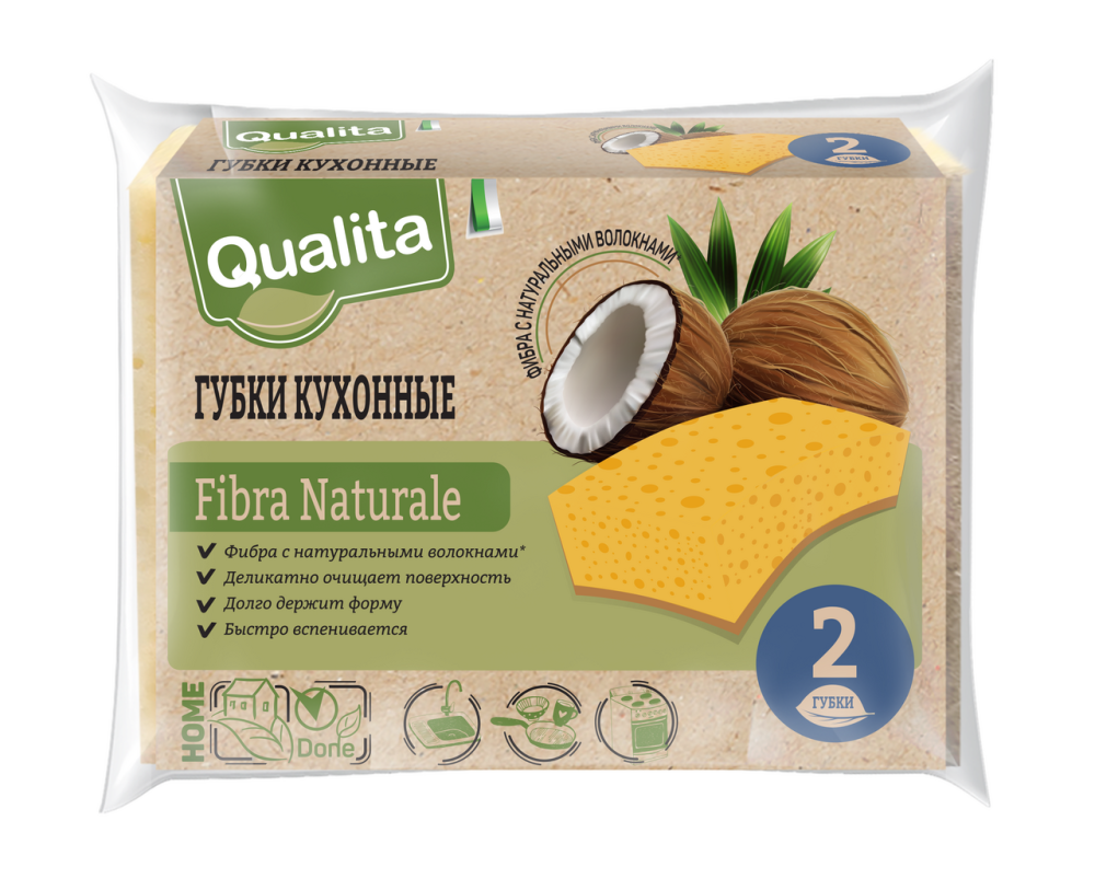 Губка для посуды Qualita Fibra Naturale Eco Life, 2шт