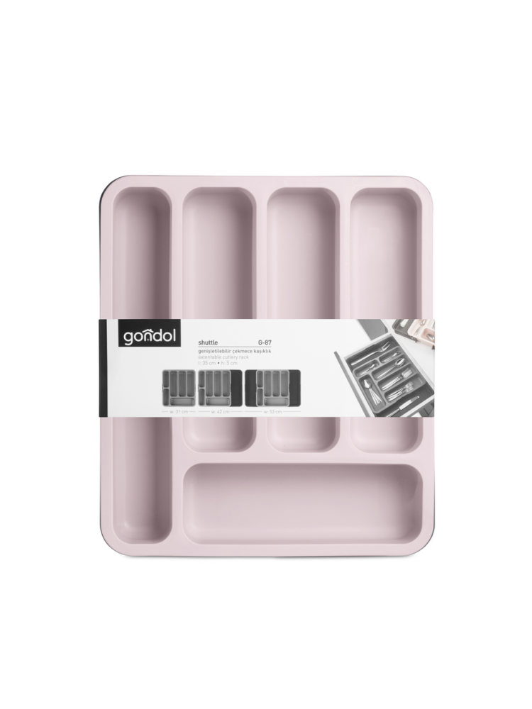 Лоток Gondol для столовых приборов раздвижной розовый