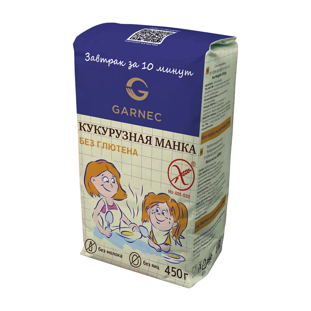Крупка кукурузная Garnec \"Кукурузная манка\" Без глютена 450г