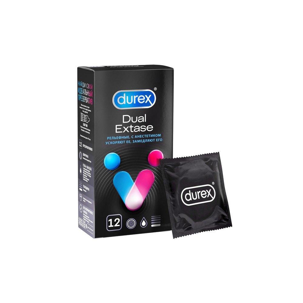 Презервативы Durex №12 Dual Extase рельефные с анестетиком 12 штук