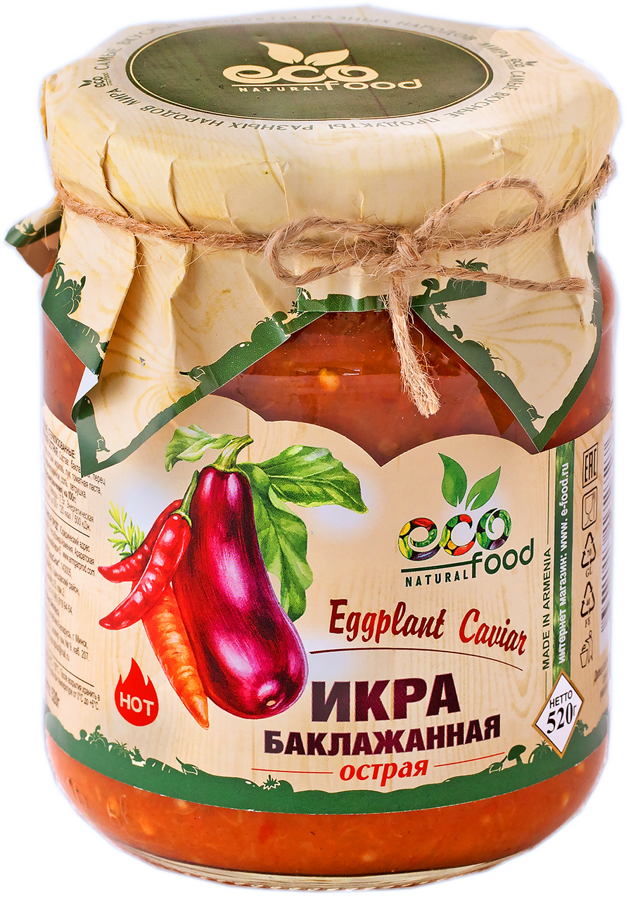 Икра EcoFood баклажанная острая, 520г