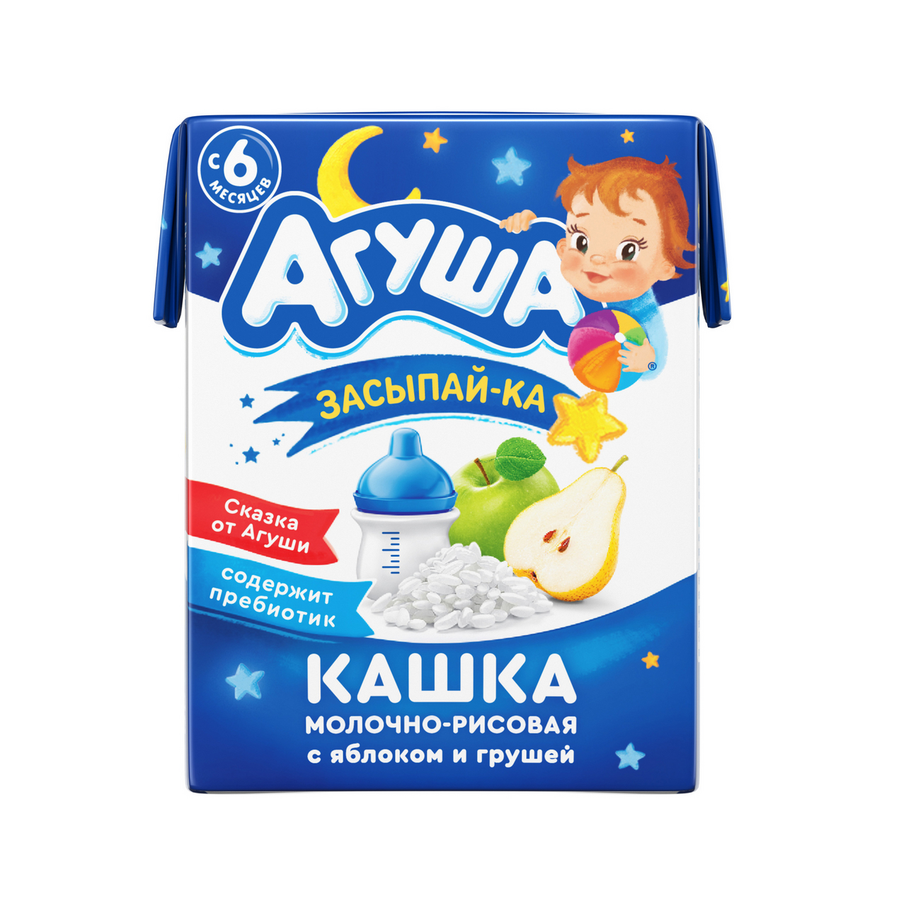 Кашка Агуша молочно-рисовая "Засыпайка" с яблоком и грушей для детей, 2,7% 200мл