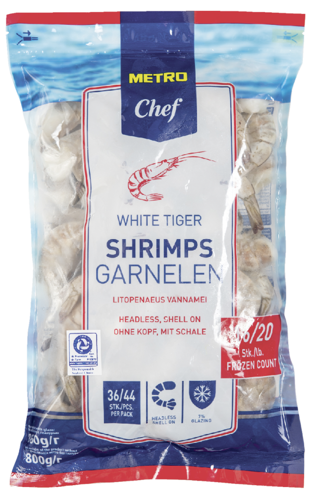 Креветки Metro Chef Королевские 16/20 без головы свежемороженые, 860 г
