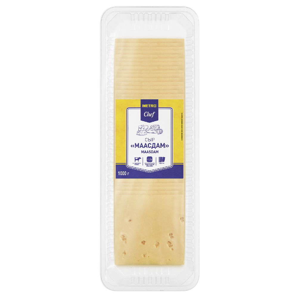 Сыр Маасдам нарезка 45% METRO CHEF, 1 кг