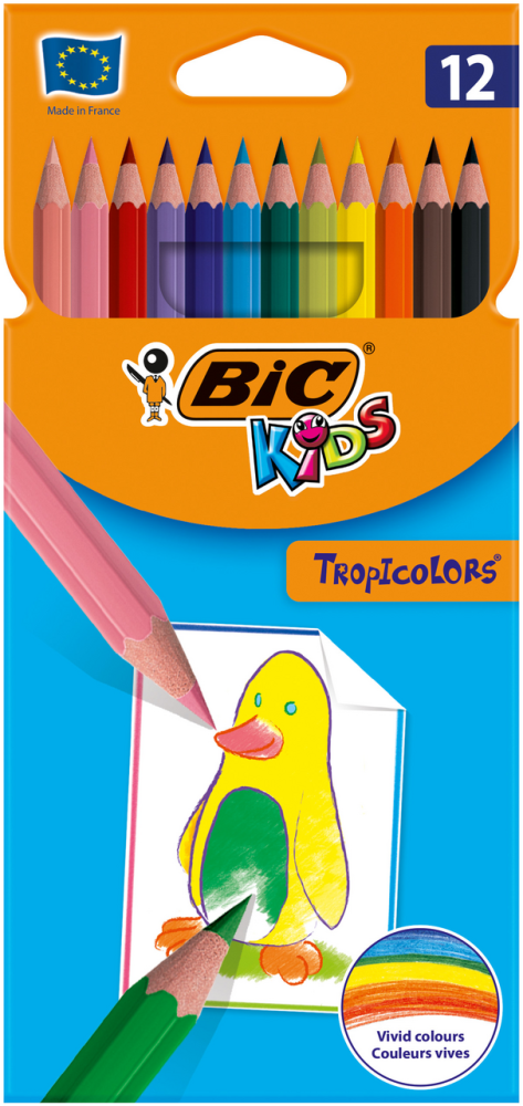 Цветные карандаши BIC Kids Tropicolors детские шестигранные ударопрочные 12 цветов