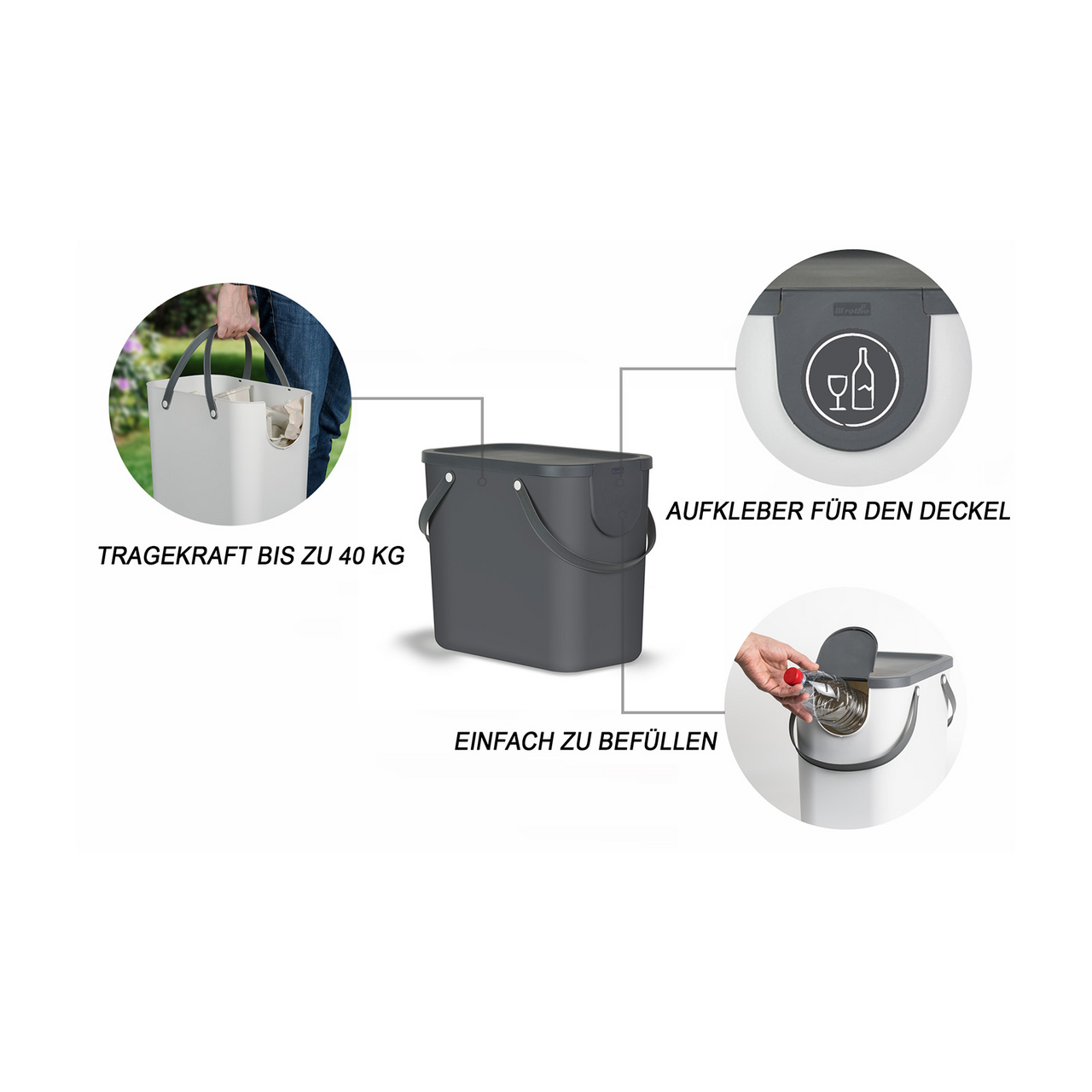 Контейнер для хранения Rotho Albula серый, 25л