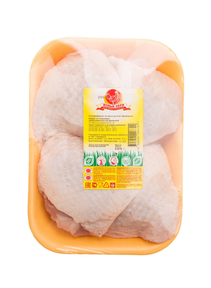 Бедро цыпленка-бройлера Ясные зори с кожей замороженное, ~800г