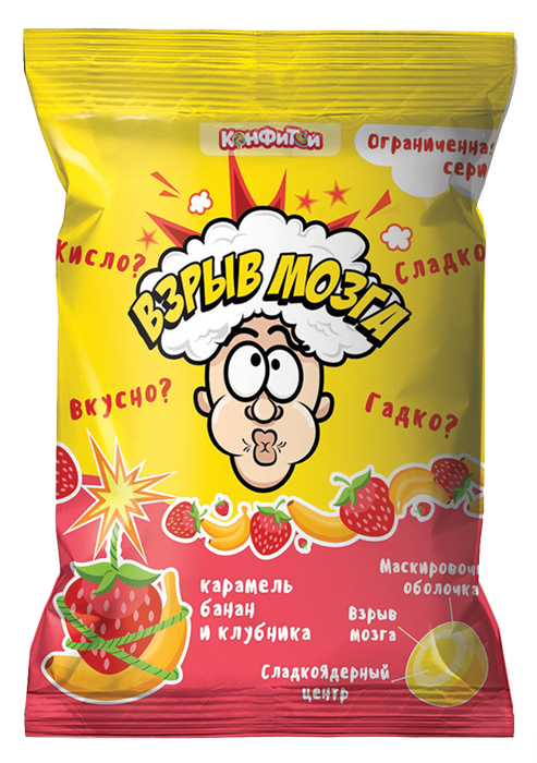 Карамель Взрыв мозга со вкусом банана и клубники 15 г