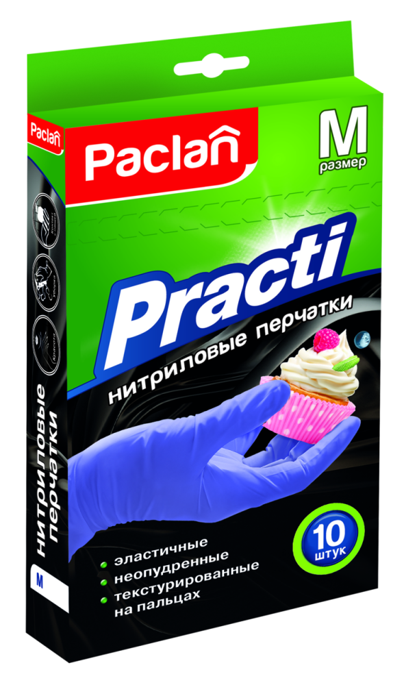 Paclan Перчатки нитриловые размер M, 10шт