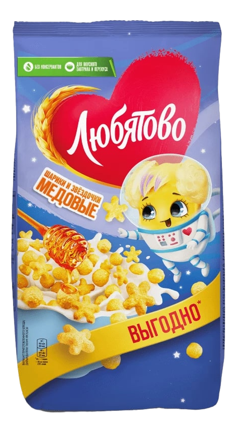 Завтрак готовый Любятово Шарики звездочки медовые, 420г