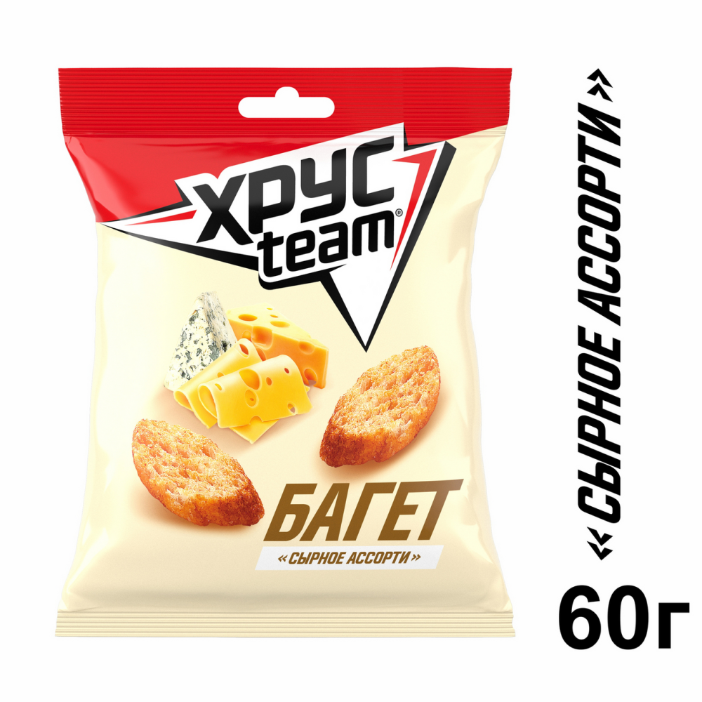 Сухарики Хрусteаm воздушные Багет со вкусом сырного ассорти 60г