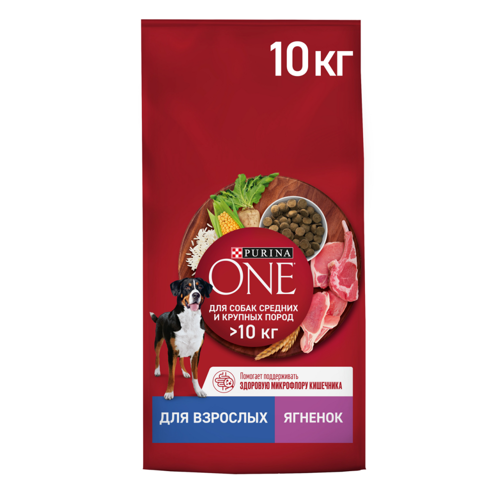 Корм сухой Purina One для взрослых собак ягненок-рис, 10кг