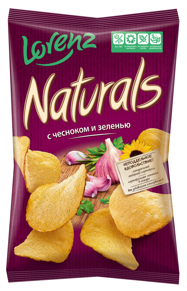 Чипсы картофельные Lorenz Naturals с чесноком и зеленью 100 г