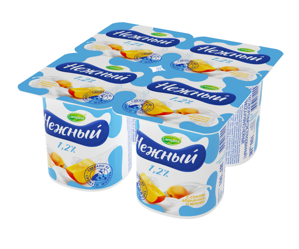 Йогуртный продукт Нежный 1,2% с соком абрикоса и манго 100 г