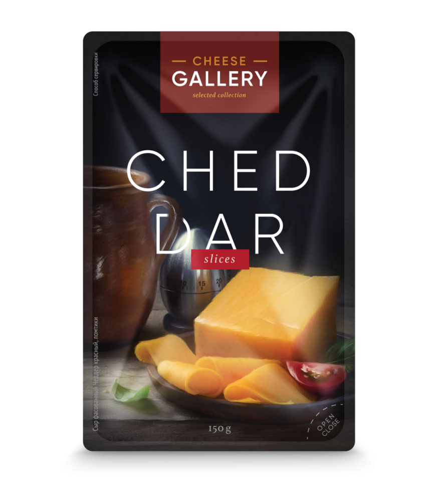 Сыр полутвердый Cheese Gallery Cheddar красный нарезка 45% 150 г бзмж