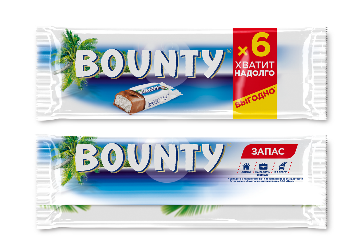 Шоколадный батончик Bounty молочный с кокосом 27,5 x 7 шт