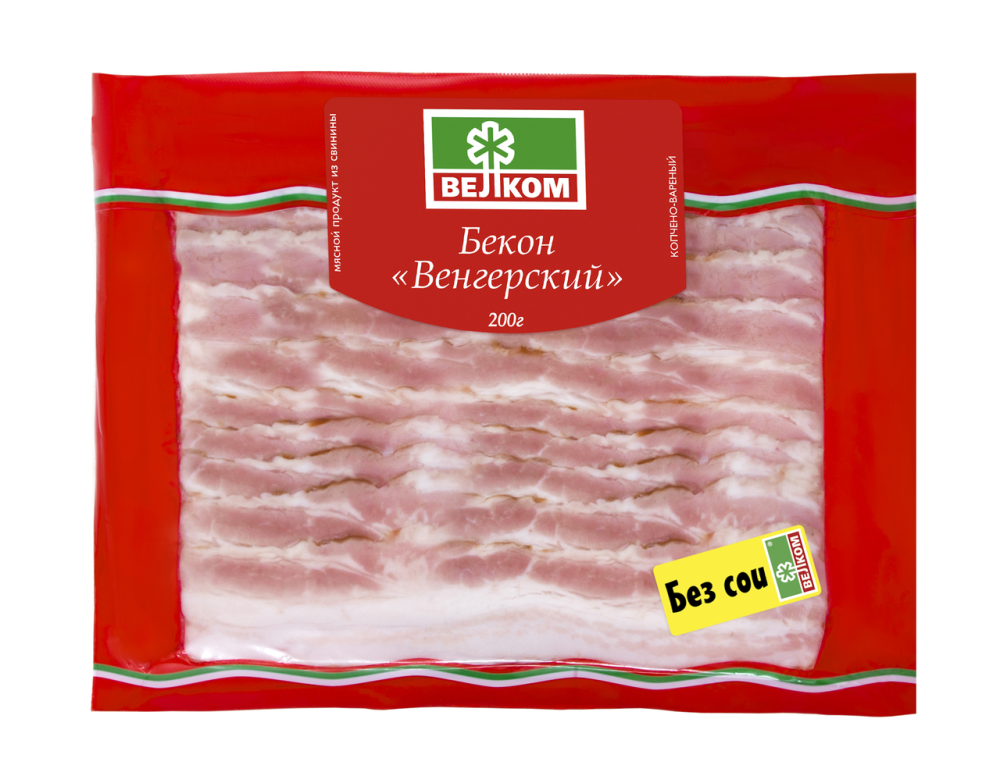 Бекон копчено-вареный Велком Венгерский нарезка 200 г