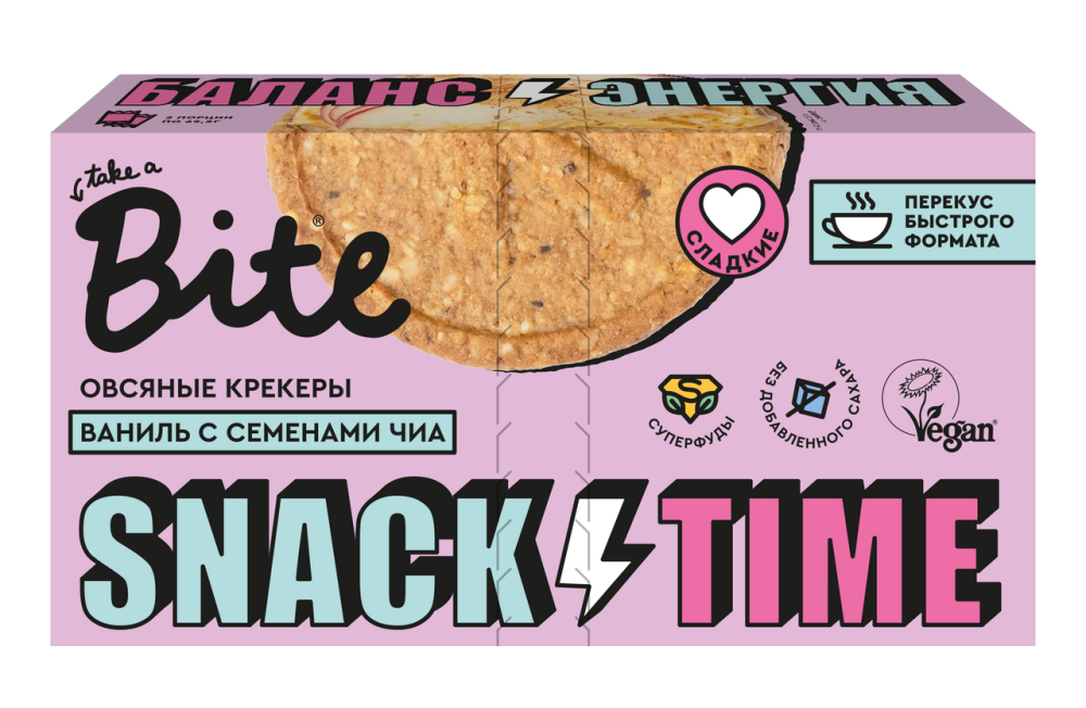 Крекеры Take a Bite овсяные со вкусом ванили и семенами чиа, 125г