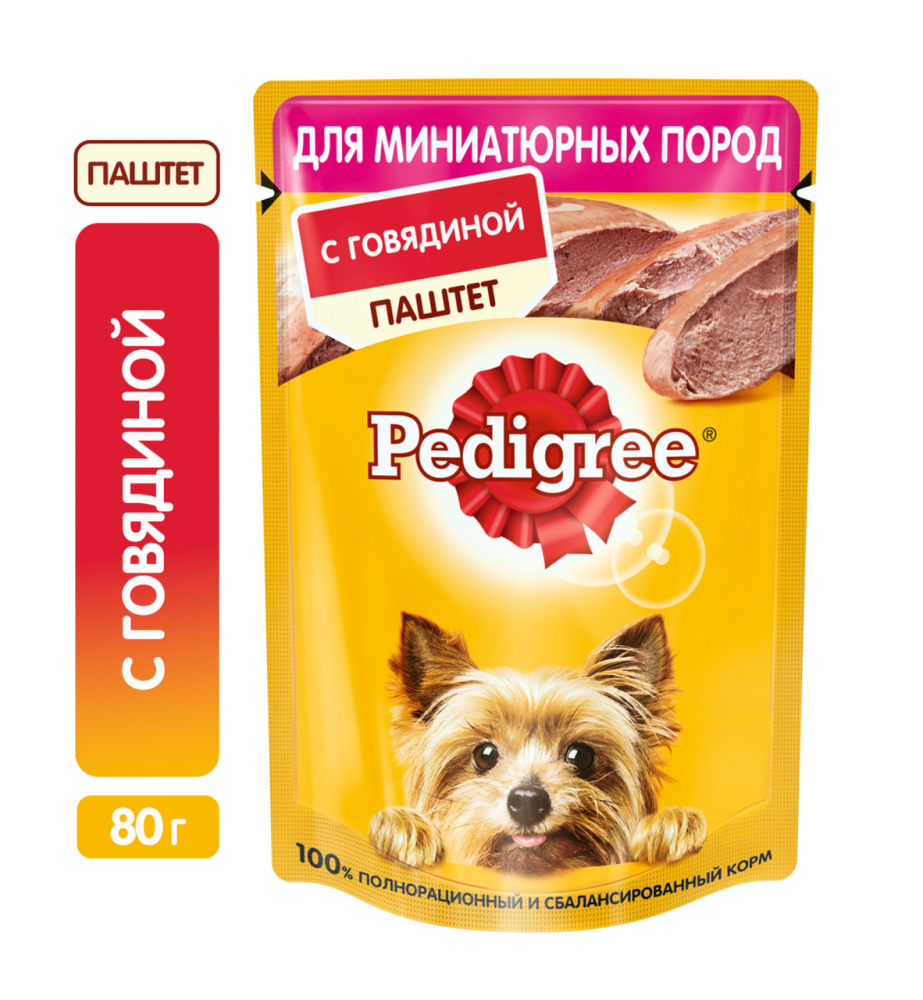 Корм влажный Pedigree паштет с говядиной для взрослых собак миниатюрных пород 80 г
